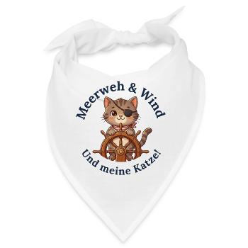 Meerweh, Wind und meine Katze - Bandana - Weiß - Vorne