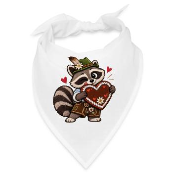 Waschbär in Tracht mit Lebkuchenherz - Bandana - Weiß - Vorne
