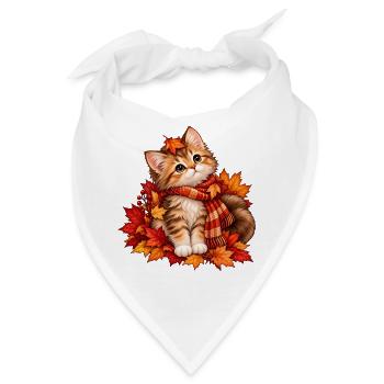 Herbstkätzchen im Blättermeer - Bandana - Weiß - Vorne