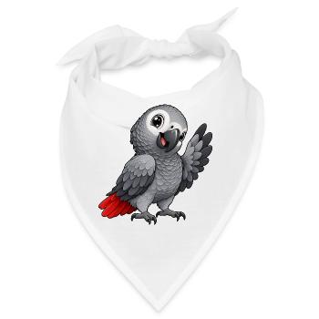 Graupapagei Kawaii Style – Süßer Papagei - Bandana - Weiß - Vorne