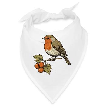 Rotkehlchen an Herbstbeeren - Bandana - Weiß - Vorne
