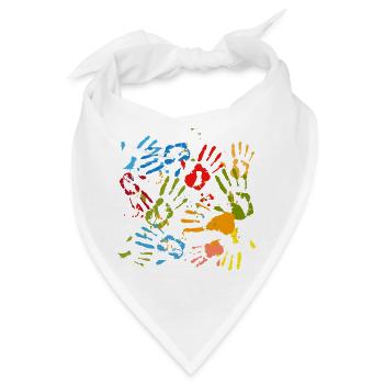 kunterbunte Handabdrücke von Kindern mit Kleckse - Bandana - Weiß - Vorne