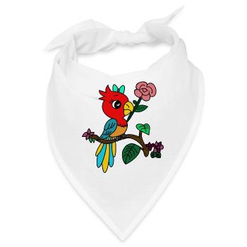 bunter Papagei auf Blütenzweig - Bandana - Weiß - Vorne