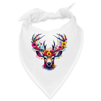 Hirsch mit Blumen geschmückt - Bandana - Weiß - Vorne