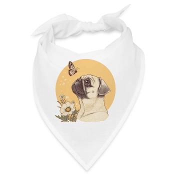 Mops mit Schmetterling - Bandana - Weiß - Vorne