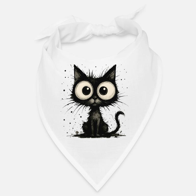 Lustige schwarze Katze mit großen Augen – splash - Bandana - Weiß