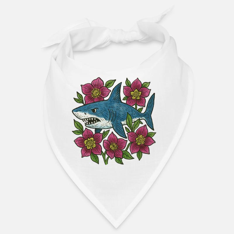 Shark among Crimson Blossoms Bandana