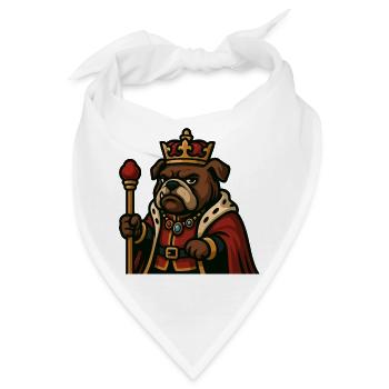 Bulldogge König mit Krone Zepter Royal Cartoon Art - Bandana - Weiß - Vorne