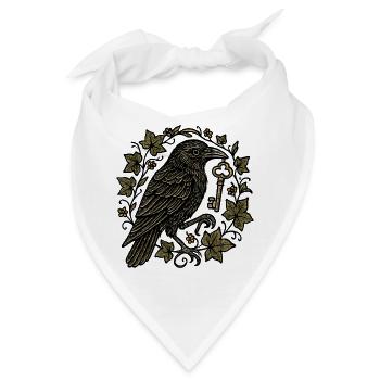 Rabe mit Schlüssel im Efeu - Bandana - Weiß - Vorne