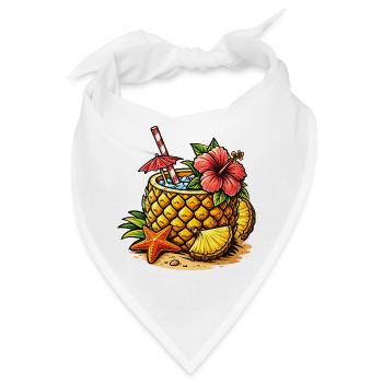 Ananas Cocktail Illustration Tropischer Drink   - Bandana - Weiß - Vorne