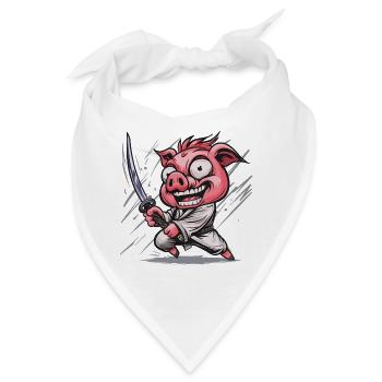 Karate-Sau mit Katana - Bandana - Weiß - Vorne