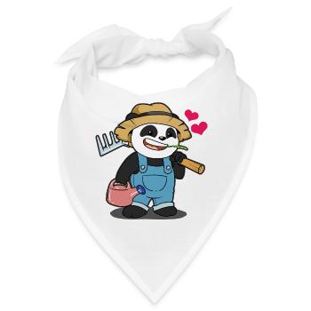 Gärtner Panda mit Herz: Süßes Garten Motiv - Bandana - Weiß - Vorne