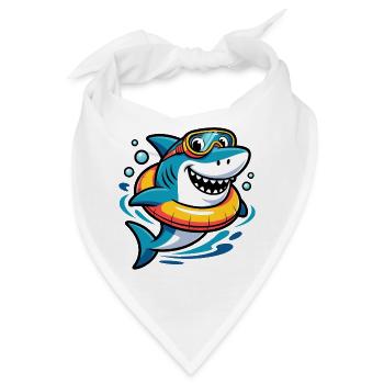 Fröhlicher Taucherhai mit Schwimmring - Bandana - Weiß - Vorne