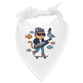 Katzen Rocker auf Skateboard Keyboard Musiker - Bandana - Weiß - Vorne