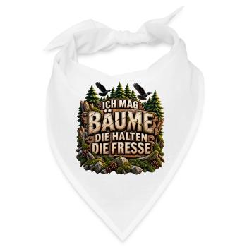 Ich mag Bäume Spruch – Holzoptik & Raben - Bandana - Weiß - Vorne