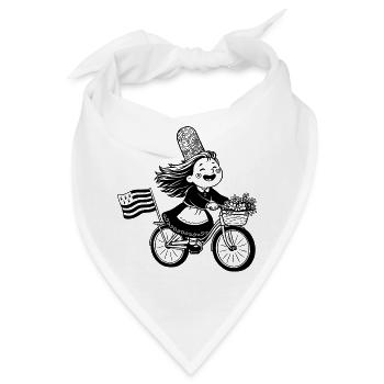 Süßes Bigouden-Mädchen auf dem Fahrrad mit bretonischer Flagge - Bandana - Weiß - Vorne