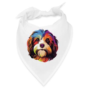 Buntes Hundeporträt Pop-Art - Bandana - Weiß - Vorne