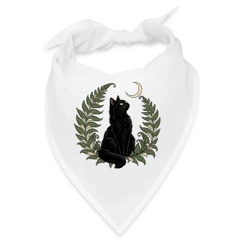 Schwarze Katze mit Farn und Mondsichel - Bandana - Weiß - Vorne