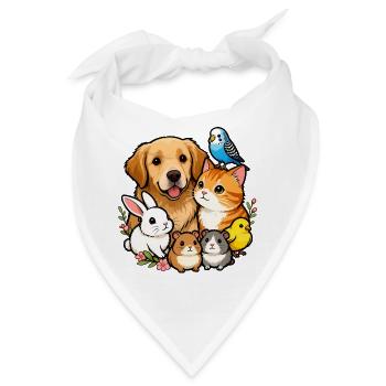 Bunte Tierfreunde 🐶🐱🐰🐹🐥🦜 - Bandana - Weiß - Vorne