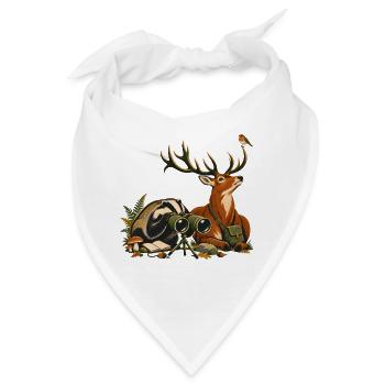 Dachs und Rotwild bei der Vogelbeobachtung - Bandana - Weiß - Vorne
