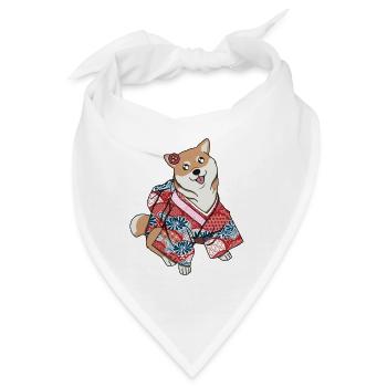 Kawaii Shiba with red kimono - Bandana - Weiß - Vorne