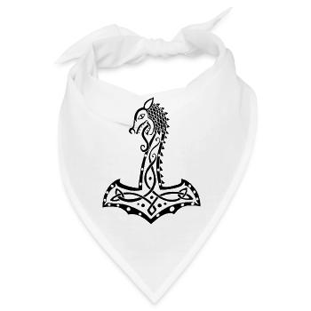 Schwarzer Wolf und Thors Hammer - Bandana - Weiß - Vorne