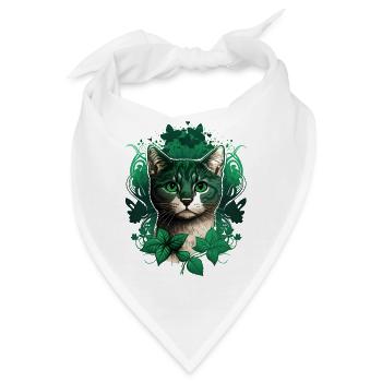 Katze mit Efeu Rahmen - Bandana - Weiß - Vorne