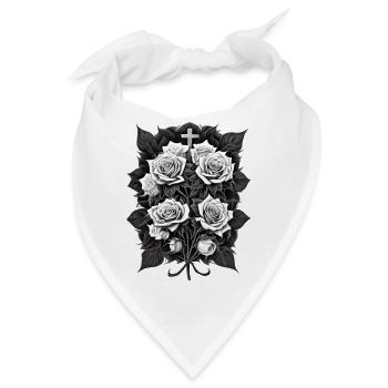 Heiliges Kreuz mit Rosen Rosenkranz Blüten Blüte - Bandana - Weiß - Vorne