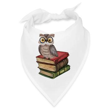 Eule auf Büchern - Geschenk für Buchliebhaber - Bandana - Weiß - Vorne