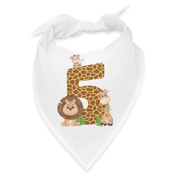 5. Geburtstag Dschungeltiere Giraffe Löwe Affe - Bandana - Weiß - Vorne