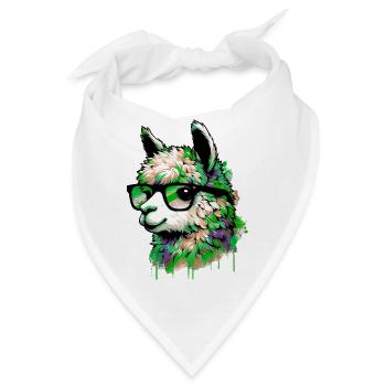 Alpaka mit Brille - Bandana - Weiß - Vorne