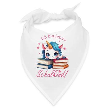 Süßes Einhorn mit Bücher - Ich bin jetzt Schulkind - Bandana - Weiß - Vorne