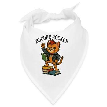 Punk-Katze: Bücher rocken! - Bandana - Weiß - Vorne