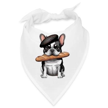 Französische Bulldogge Mit Baguette - Bandana - Weiß - Vorne