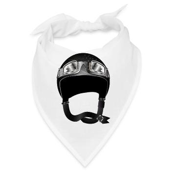 Retro Motorradhelm mit Schutzbrille in Schwarz - Bandana - Weiß - Vorne