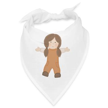 Fröhliches Mädchen Puppe in Latzhose - Bandana - Weiß - Vorne