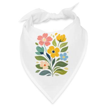 Bunte Blumen Illustration Florales Naturmotiv   - Bandana - Weiß - Vorne