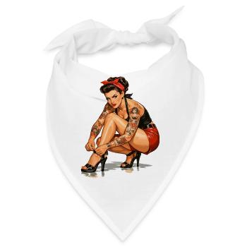Retro Pin-Up: Tätowierte Rockabella Geschenk - Bandana - Weiß - Vorne