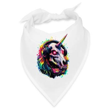 Einhorn Totenkopf mit Kopfhörer Neon Fantasy - Bandana - Weiß - Vorne