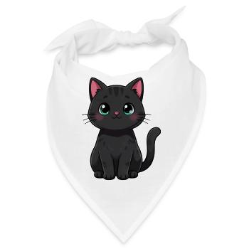Schwarze Katze Kawaii Katze Geschenk Katzenmama - Bandana - Weiß - Vorne