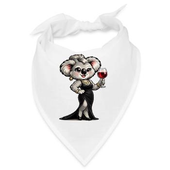Koala-Dame im Abendkleid mit Rotwein - Bandana - Weiß - Vorne