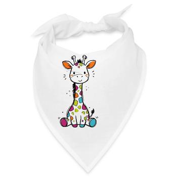 Süße Bunte Giraffe Kinder Baby Safari T-Shirt - Bandana - Weiß - Vorne