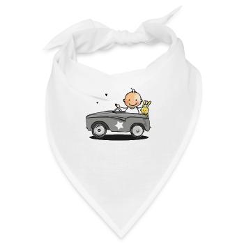 Baby in Retro-Auto - Bandana - Weiß - Vorne