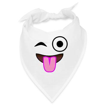 Frech lustig zwinkerndes zungezeigendes Gesicht - Bandana - Weiß - Vorne