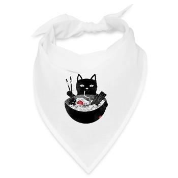 Katze schlürft Ramen Nudelsuppe mit Stäbchen - Bandana - Weiß - Vorne