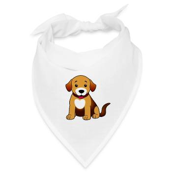 Hund Braun sitzend - Bandana - Weiß - Vorne
