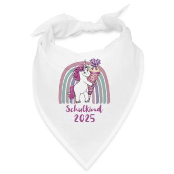 Schulkind 2025 Einhorn mit Zuckertüte Regenbogen - Bandana - Weiß - Vorne