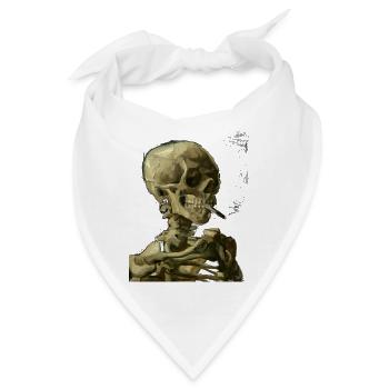 Vincent van Gogh Skelett Schädel mit Zigarette - Bandana - Weiß - Vorne