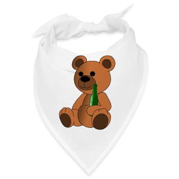 Teddy Bär mit Bierflasche - Bandana - Weiß - Vorne