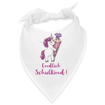 Einhorn mit Zuckertüte Einschulung Schulanfang - Bandana - Weiß - Vorne
